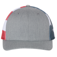 Richardson Printed Mesh Trucker Cap, Heather Grey / Stars & Stripes, Front view