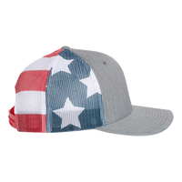 Richardson Printed Mesh Trucker Cap, Heather Grey / Stars & Stripes, Right Side view