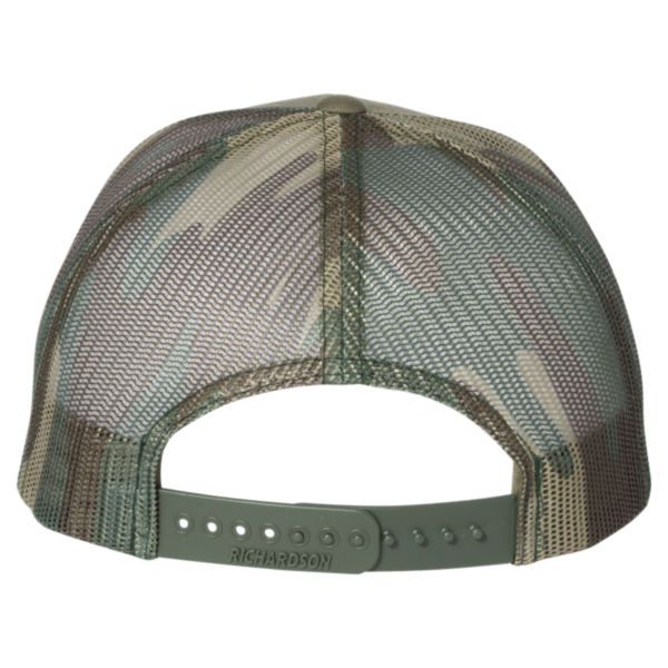 Richardson Printed Mesh Trucker Cap, Loden / Green Camo, Back view