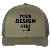Richardson Printed Mesh Trucker Cap, Loden / Green Camo, Front view, Mockup