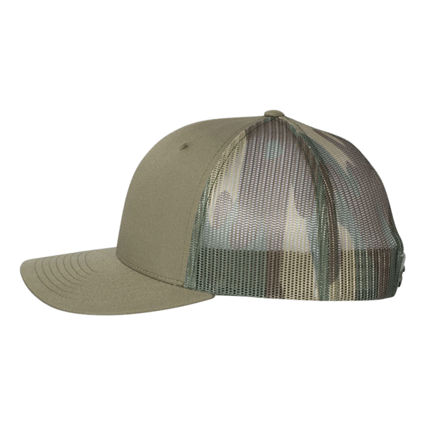 Richardson Printed Mesh Trucker Cap, Loden / Green Camo, Left Side view