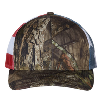 Richardson Printed Mesh Trucker Cap, Mossy Oak Break-Up Country / Stars & Stripes, Front view