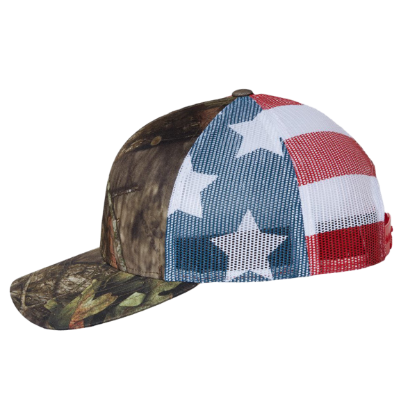 Richardson Printed Mesh Trucker Cap, Mossy Oak Break-Up Country / Stars & Stripes, Left Side view