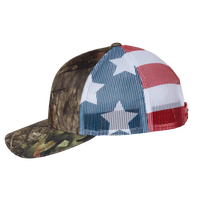 Richardson Printed Mesh Trucker Cap, Mossy Oak Break-Up Country / Stars & Stripes, Left Side view