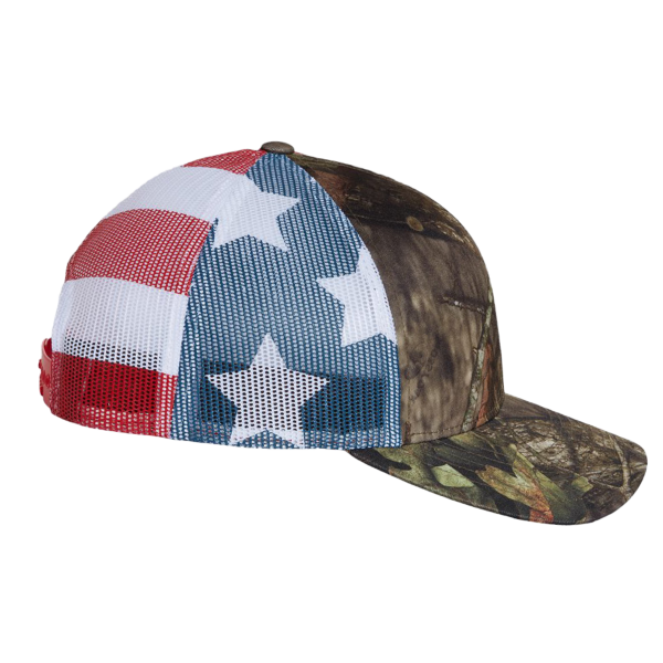 Richardson Printed Mesh Trucker Cap, Mossy Oak Break-Up Country / Stars & Stripes, Right Side view