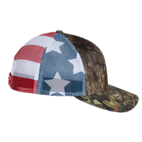 Richardson Printed Mesh Trucker Cap, Mossy Oak Break-Up Country / Stars & Stripes, Right Side view