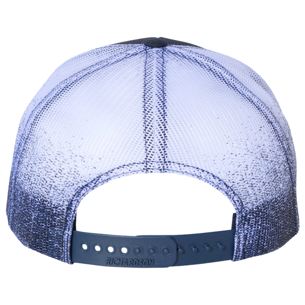 Richardson Printed Mesh Trucker Cap, Navy / Navy To White Fade, Back view