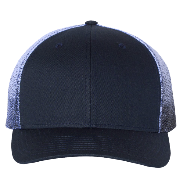 Richardson Printed Mesh Trucker Cap, Navy / Navy To White Fade, Front view