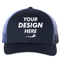 Richardson Printed Mesh Trucker Cap, Navy / Navy To White Fade, Front view, Mockup
