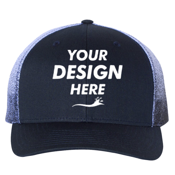 Richardson Printed Mesh Trucker Cap, Navy / Navy To White Fade, Front view, Mockup