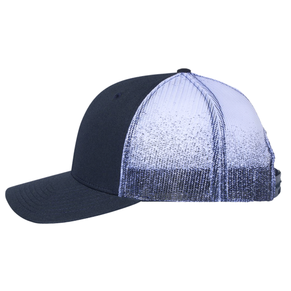 Richardson Printed Mesh Trucker Cap, Navy / Navy To White Fade, Left Side view