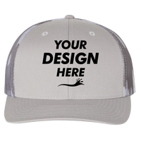Richardson Printed Mesh Trucker Cap, Silver / Grey Camo, Front view, Mockup