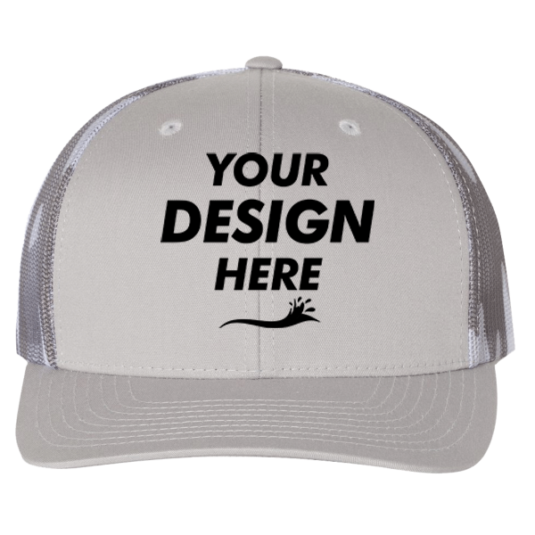 Richardson Printed Mesh Trucker Cap, Silver / Grey Camo, Front view, Mockup