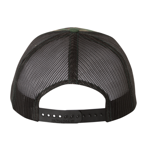 Richardson Printed Trucker Cap, Army Camo / Black / Black, Back view