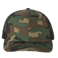 Richardson Printed Trucker Cap, Army Camo / Black / Black, Front view