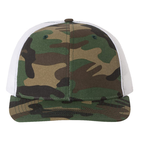 Richardson Printed Trucker Cap, Army Camo / White / White, Front view