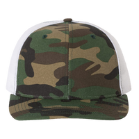 Richardson Printed Trucker Cap, Army Camo / White / White, Front view
