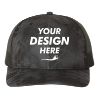 Richardson Printed Trucker Cap, Kryptek Typhon / Black / Black, Front view, Mockup