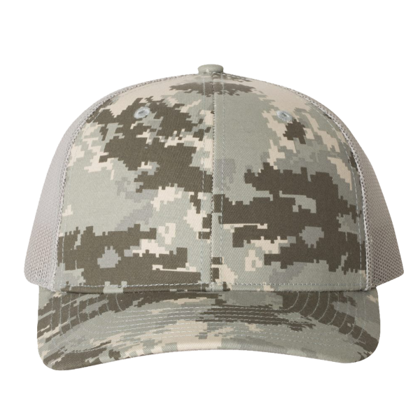 Richardson Printed Trucker Cap, Military Digital Camo / Light Green / Light Green, Front view