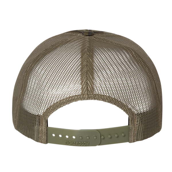 Richardson Printed Trucker Cap, Mossy Oak Bottomland / Loden / Loden, Back view