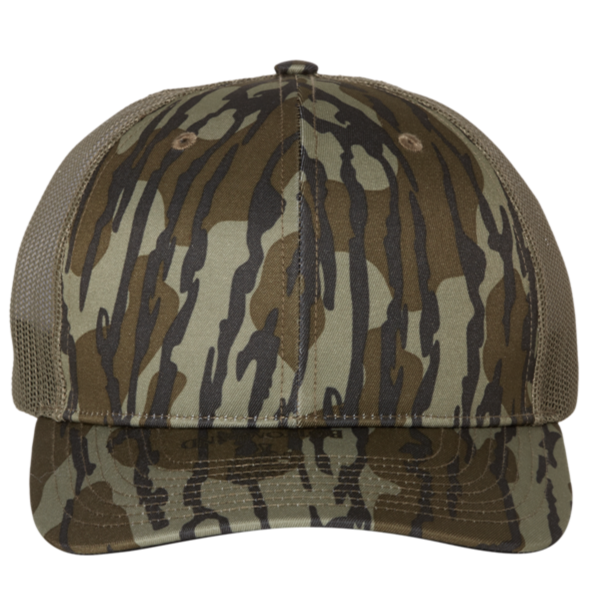 Richardson Printed Trucker Cap, Mossy Oak Bottomland / Loden / Loden, Front view