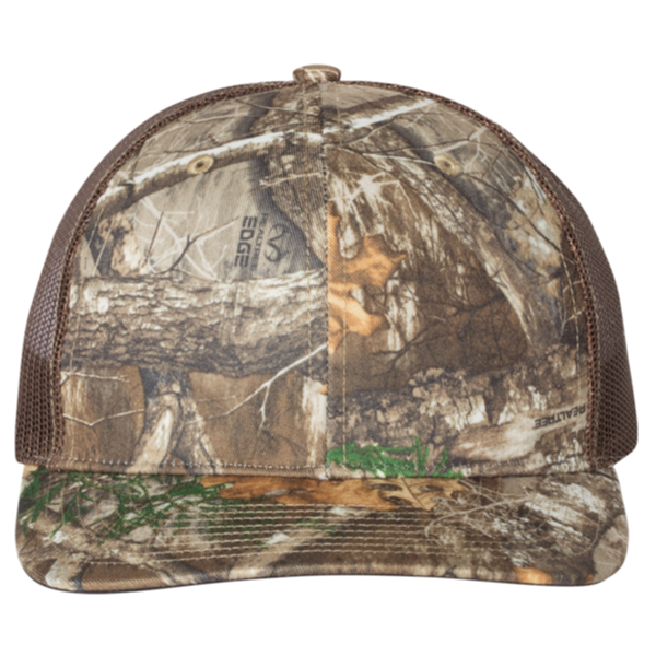 Richardson Printed Trucker Cap, Realtree Edge / Brown / Brown, Front view