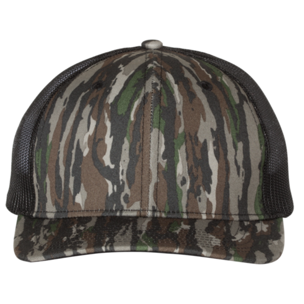 Richardson Printed Trucker Cap, Realtree Original / Black / Black, Front view