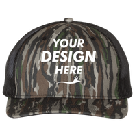 Richardson Printed Trucker Cap, Realtree Original / Black / Black, Front view, Mockup