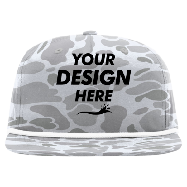 Richardson Printed Umpqua Gramps Cap, Blizzard Duck Camo / White, Front view, Mockup