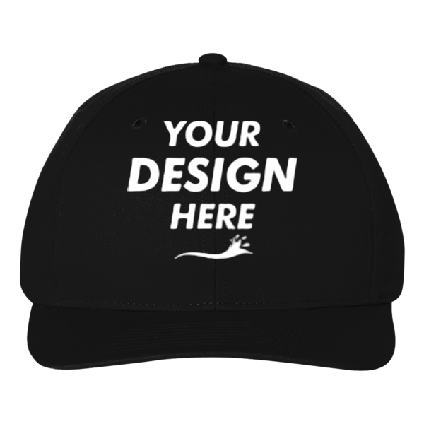 Richardson Pro Twill Snapback Cap, Black / Black, Front view, Mockup