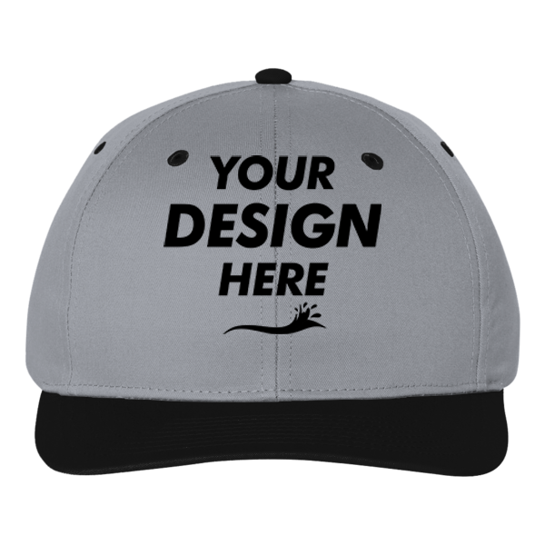 Richardson Pro Twill Snapback Cap, Grey / Black, Front view, Mockup