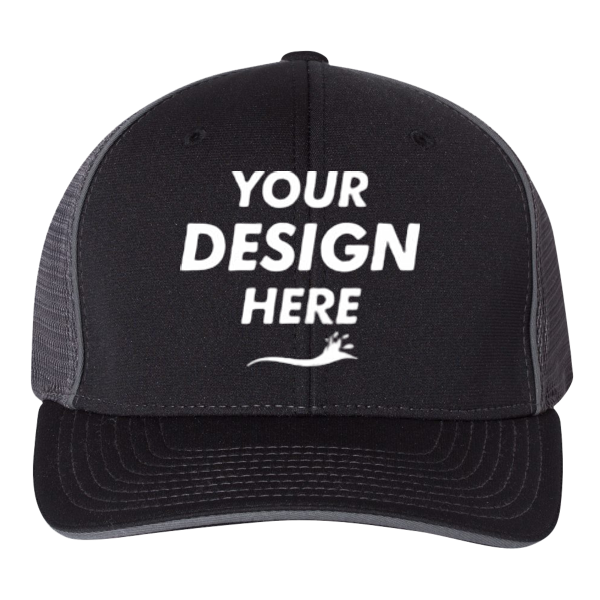 Richardson Pulse Sportmesh R-Flex Cap, Black / Charcoal Split / Charcoal Split, Front view, Mockup