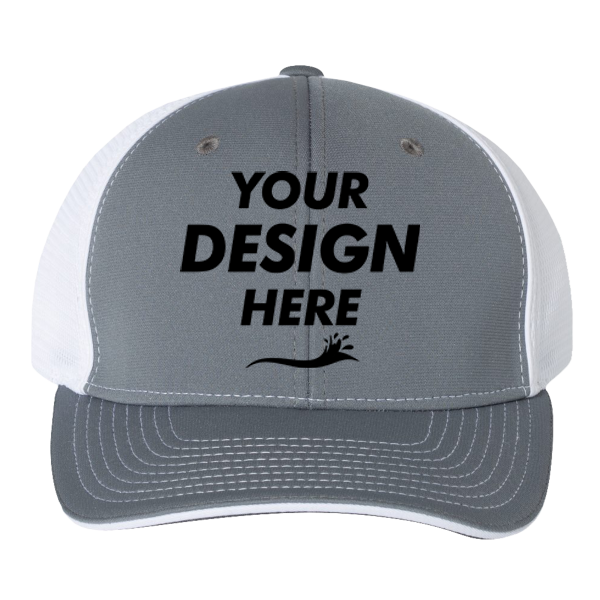 Richardson Pulse Sportmesh R-Flex Cap, Charcoal / White Split / White Split, Front view, Mockup