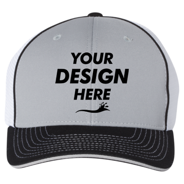 Richardson Pulse Sportmesh R-Flex Cap, Grey / White / Black Tri, Front view, Mockup