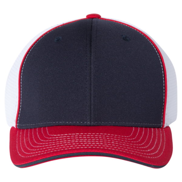 Richardson Pulse Sportmesh R-Flex Cap, Navy / White / Red Tri, Front view
