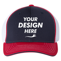 Richardson Pulse Sportmesh R-Flex Cap, Navy / White / Red Tri, Front view, Mockup