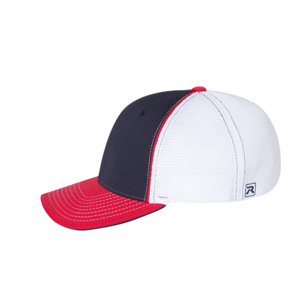 Richardson Pulse Sportmesh R-Flex Cap, Navy / White / Red Tri, Left Side view