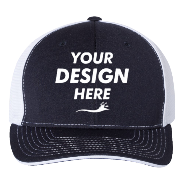 Richardson Pulse Sportmesh R-Flex Cap, Navy / White Split / White Split, Front view, Mockup