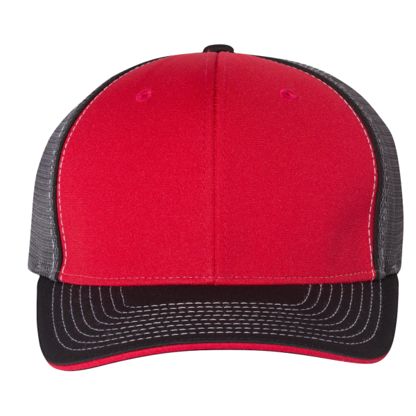 Richardson Pulse Sportmesh R-Flex Cap, Red / Charcoal / Black Tri, Front view