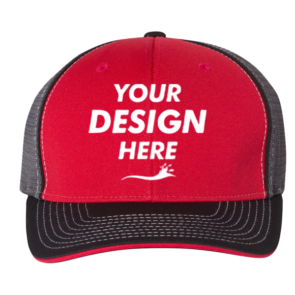 Richardson Pulse Sportmesh R-Flex Cap, Red / Charcoal / Black Tri, Front view, Mockup