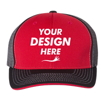 Richardson Pulse Sportmesh R-Flex Cap, Red / Charcoal / Black Tri, Front view, Mockup