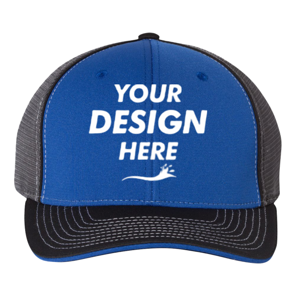 Richardson Pulse Sportmesh R-Flex Cap, Royal / Charcoal / Black Tri, Front view, Mockup