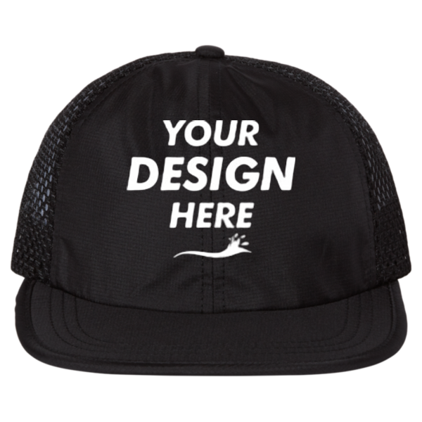 Richardson Rogue Wide Set Mesh Cap, Black / Black, Front view, Mockup