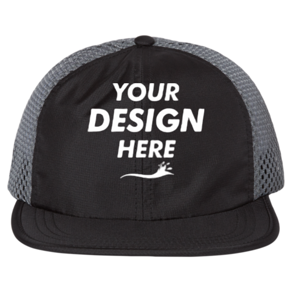 Richardson Rogue Wide Set Mesh Cap, Black / Charcoal, Front view, Mockup