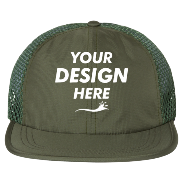 Richardson Rogue Wide Set Mesh Cap, Olive / Olive, Front view, Mockup
