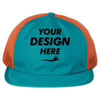 Richardson Rogue Wide Set Mesh Cap, Teal / Orange, Front view, Mockup