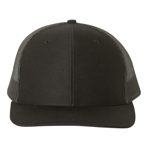 Richardson Snapback Trucker Cap, Black / Black / Black, Front view