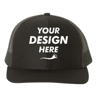 Richardson Snapback Trucker Cap, Black / Black / Black, Front view, Mockup