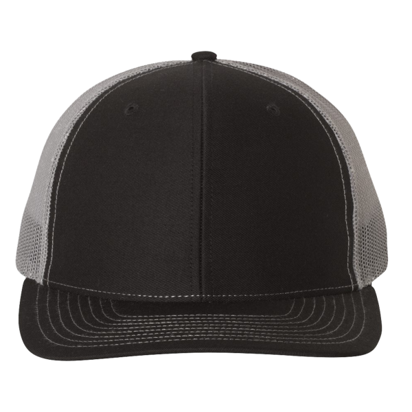 Richardson Snapback Trucker Cap, Black / Charcoal / Charcoal, Front view