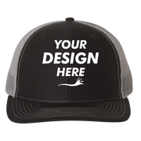 Richardson Snapback Trucker Cap, Black / Charcoal / Charcoal, Front view, Mockup